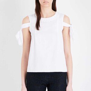 CLAUDIE Pierlot Bella Cotton-Poplin Cold Shoulder Top
